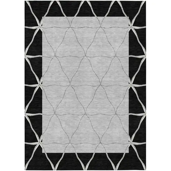 Black And Silver Geometric Washable Indoor Outdoor Area Rug Photo 2