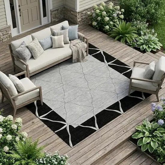 Black And Silver Geometric Washable Indoor Outdoor Area Rug Photo 1