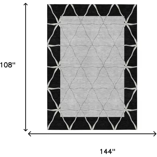 Black And Silver Geometric Washable Indoor Outdoor Area Rug Photo 5