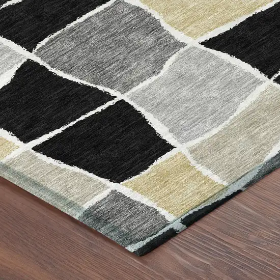 Black And Silver Geometric Washable Indoor Outdoor Area Rug Photo 3