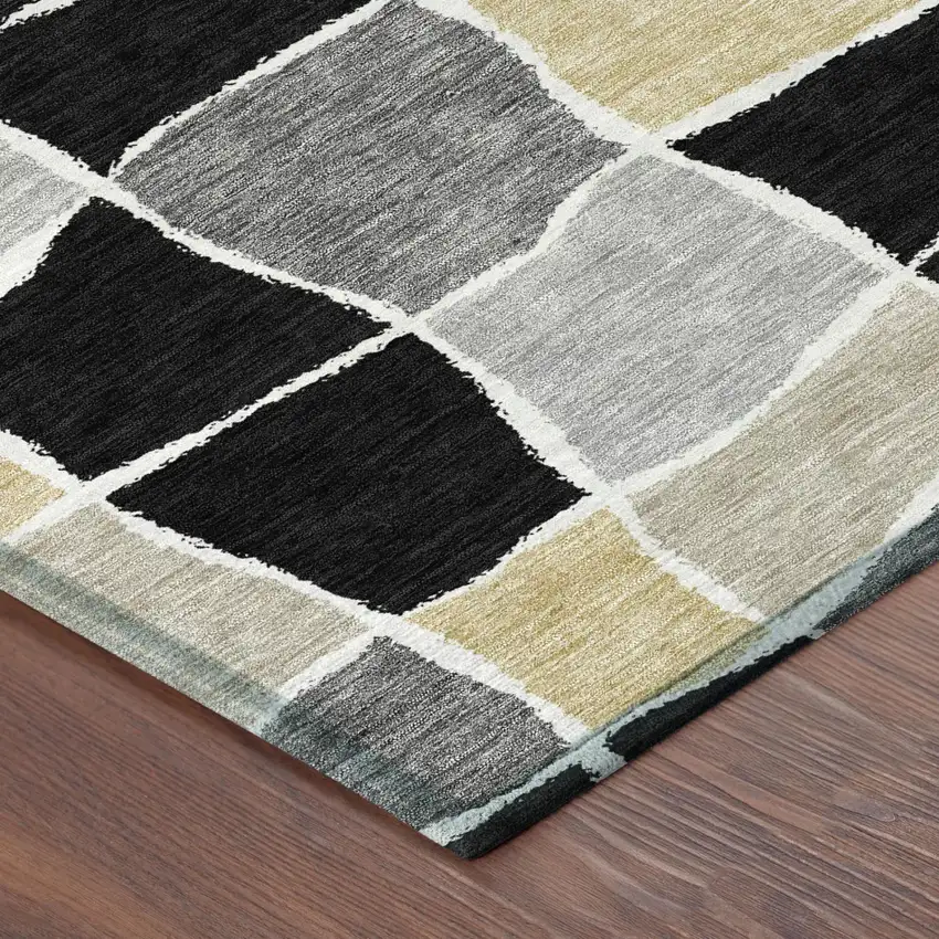 Black And Silver Geometric Washable Indoor Outdoor Area Rug Photo 3