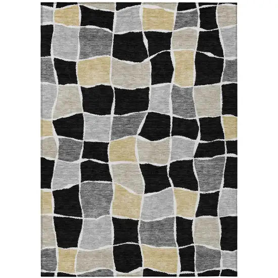 Black And Silver Geometric Washable Indoor Outdoor Area Rug Photo 2