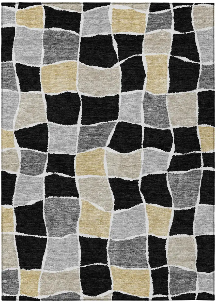 Black And Silver Geometric Washable Indoor Outdoor Area Rug Photo 2