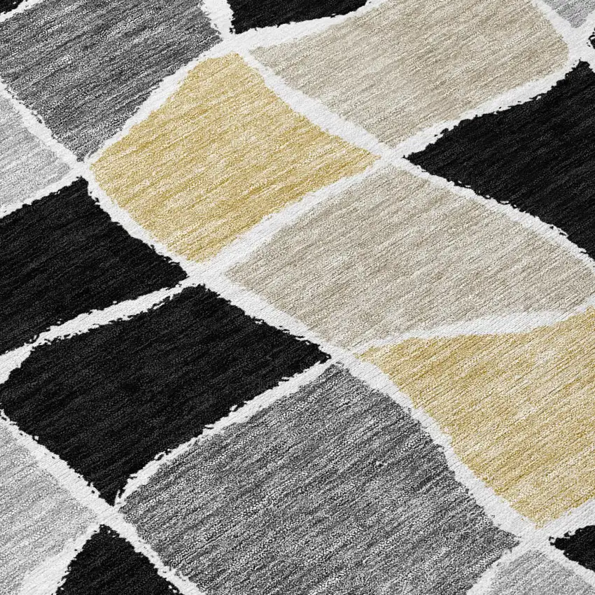 Black And Silver Geometric Washable Indoor Outdoor Area Rug Photo 4