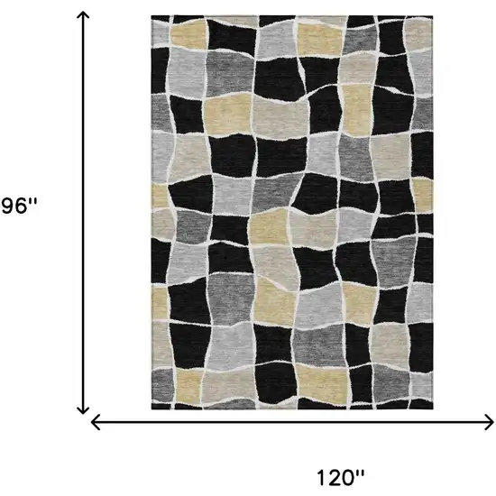 Black And Silver Geometric Washable Indoor Outdoor Area Rug Photo 5
