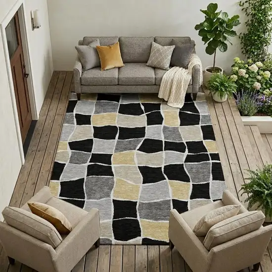Black And Silver Geometric Washable Indoor Outdoor Area Rug Photo 1