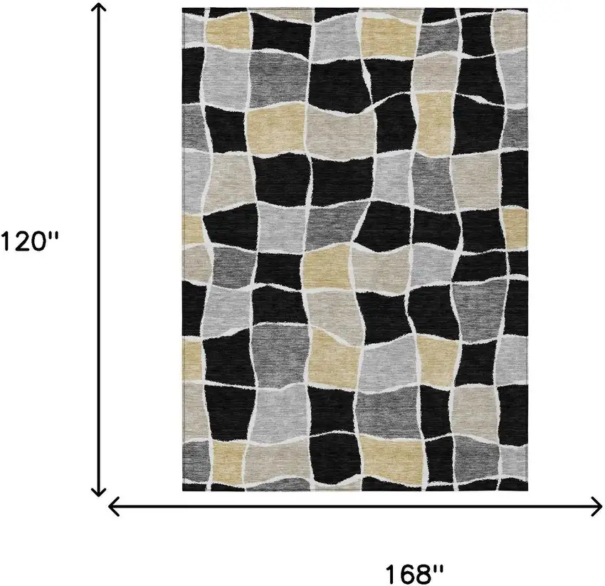 Black And Silver Geometric Washable Indoor Outdoor Area Rug Photo 5