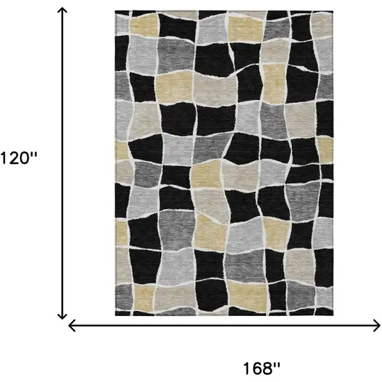 Black And Silver Geometric Washable Indoor Outdoor Area Rug Photo 5
