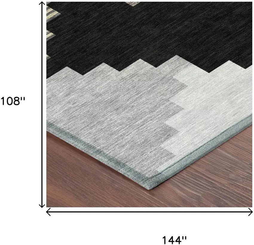 Black And Silver Geometric Washable Indoor Outdoor Area Rug Photo 5