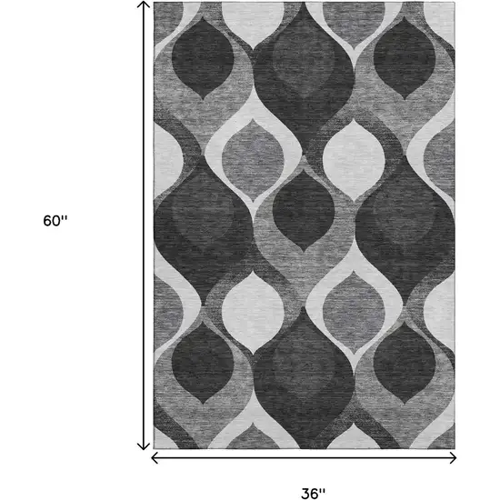 Black And Silver Ogee Washable Area Rug With UV Protection Photo 3
