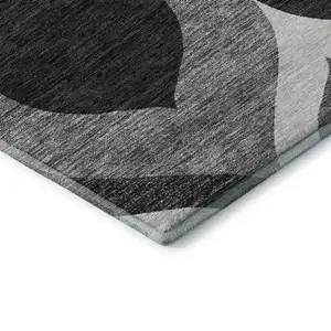 Photo of Black And Silver Ogee Washable Area Rug With UV Protection