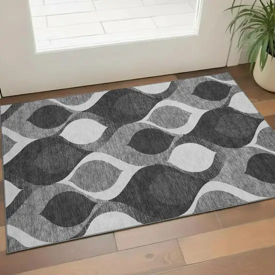 Black And Silver Ogee Washable Area Rug With UV Protection Photo 1