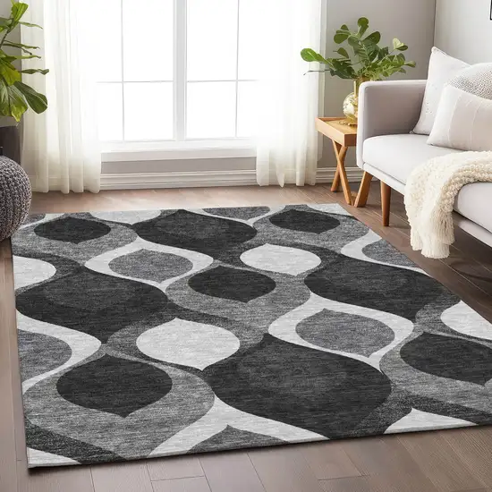 Black And Silver Ogee Washable Area Rug With UV Protection Photo 5