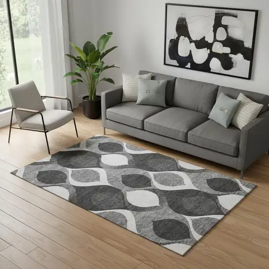 Black And Silver Ogee Washable Area Rug With UV Protection Photo 1