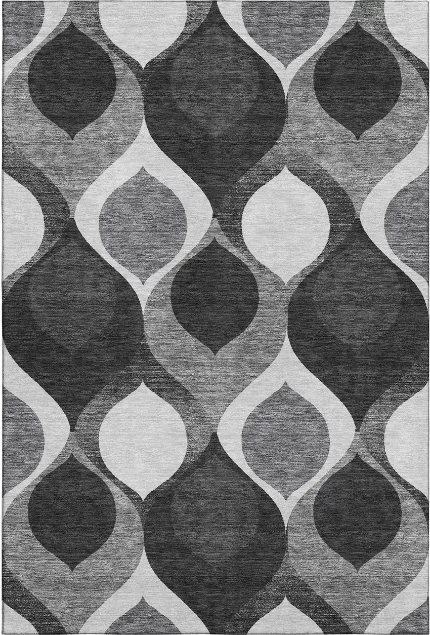Black And Silver Ogee Washable Area Rug With UV Protection Photo 1