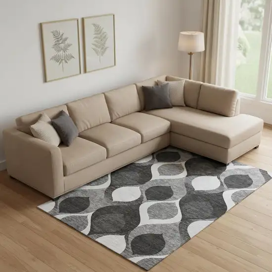 Black And Silver Ogee Washable Area Rug With UV Protection Photo 1