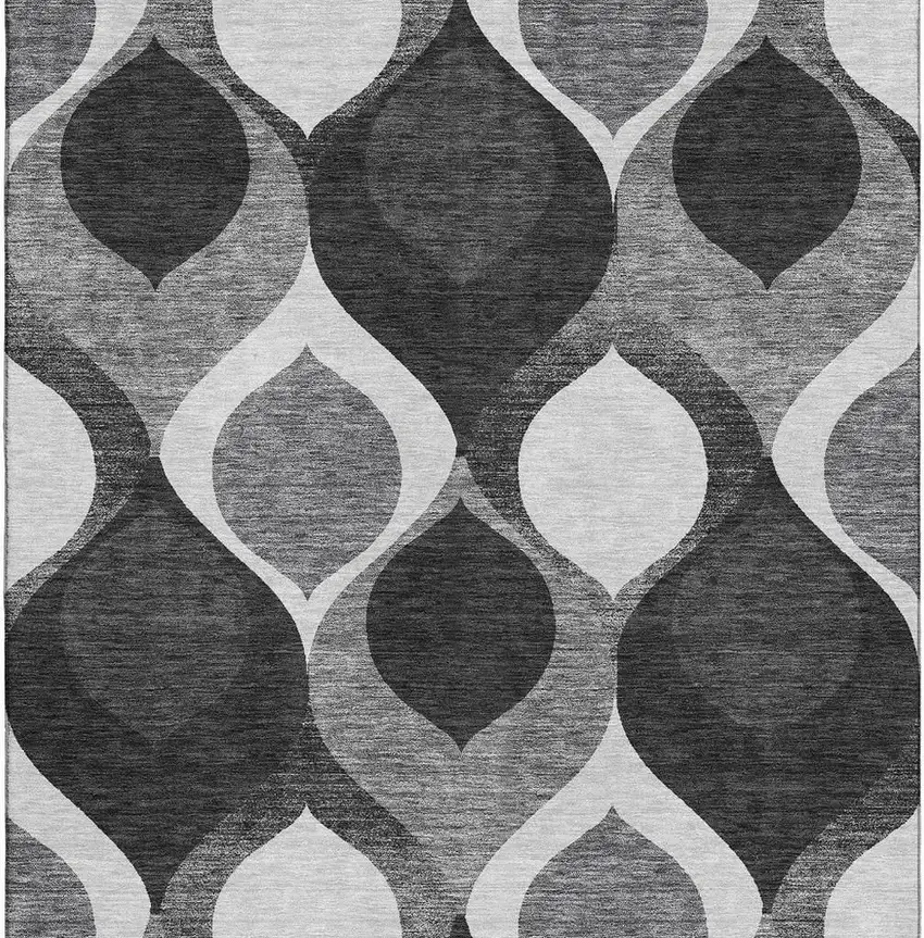 Black And Silver Ogee Washable Area Rug With UV Protection Photo 4