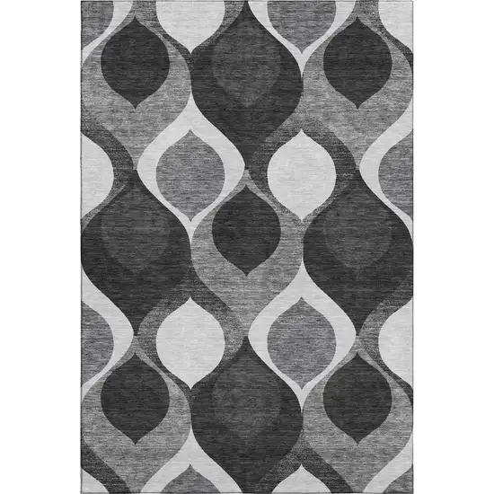 Black And Silver Ogee Washable Area Rug With UV Protection Photo 1