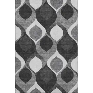 Photo of Black And Silver Ogee Washable Area Rug With UV Protection