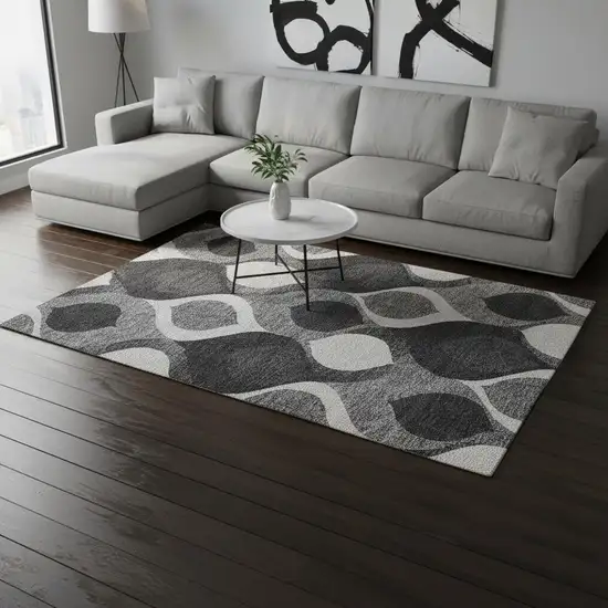 Black And Silver Ogee Washable Area Rug With UV Protection Photo 2