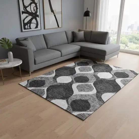 Black And Silver Ogee Washable Area Rug With UV Protection Photo 2
