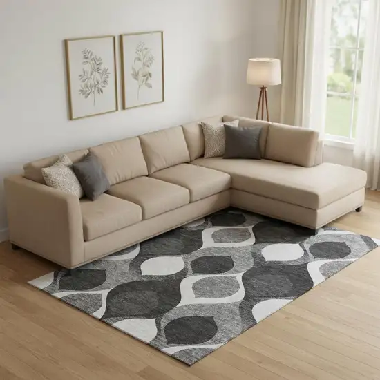 Black And Silver Ogee Washable Area Rug With UV Protection Photo 1