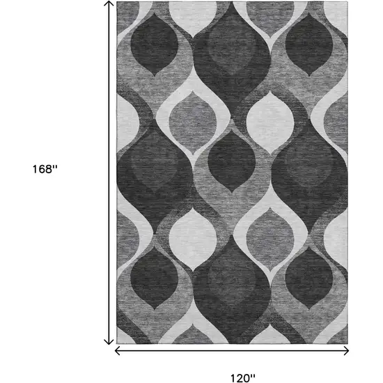 Black And Silver Ogee Washable Area Rug With UV Protection Photo 3