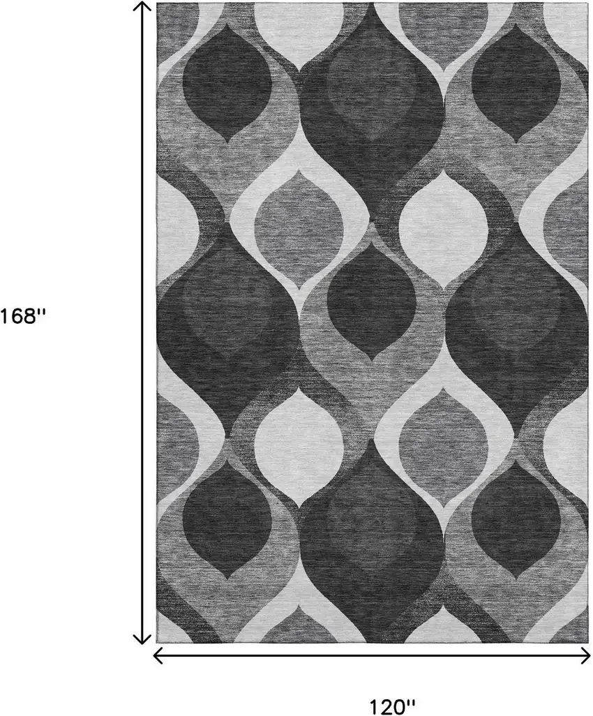 Black And Silver Ogee Washable Area Rug With UV Protection Photo 3