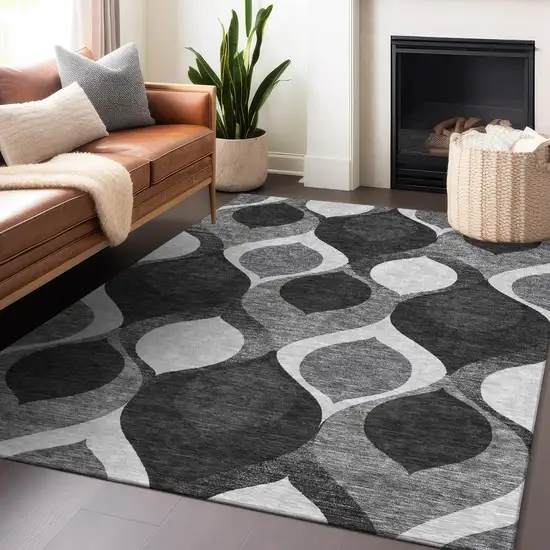 Black And Silver Ogee Washable Area Rug With UV Protection Photo 6
