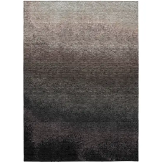 Black And Silver Ombre Washable Indoor Outdoor Area Rug Photo 1