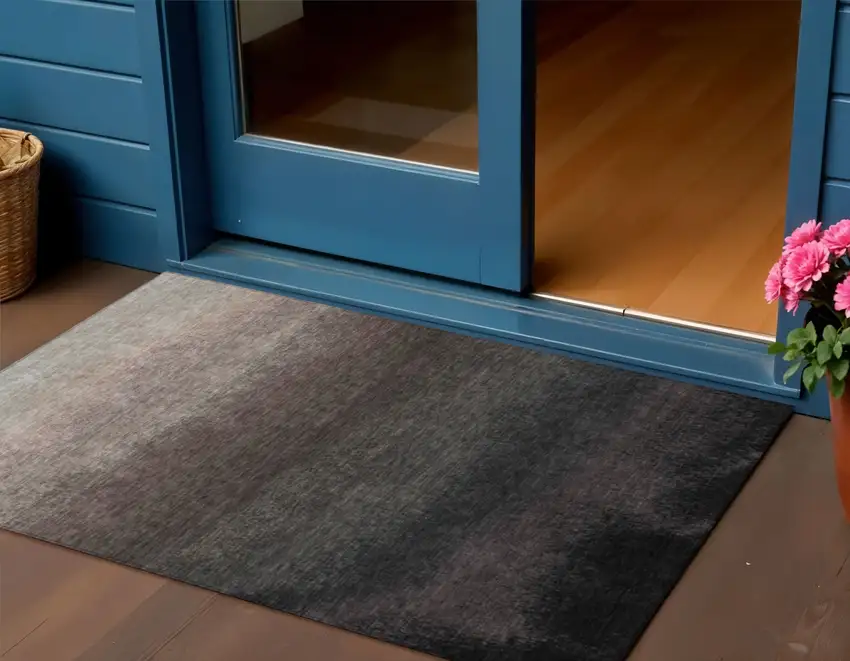 Black And Silver Ombre Washable Indoor Outdoor Area Rug Photo 2