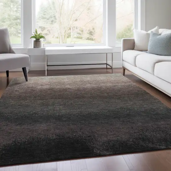 Black And Silver Ombre Washable Indoor Outdoor Area Rug Photo 7