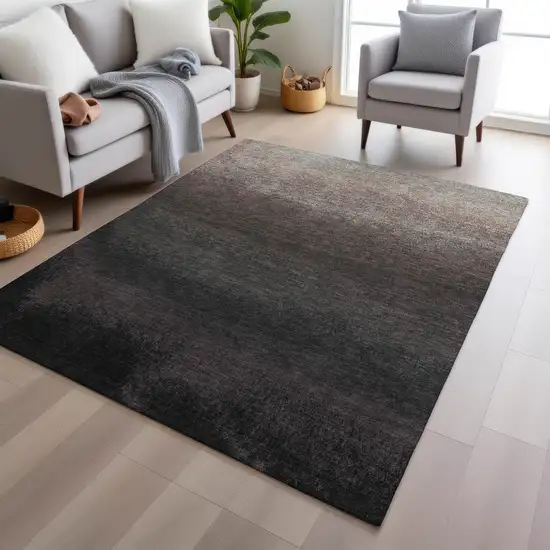 Black And Silver Ombre Washable Indoor Outdoor Area Rug Photo 6
