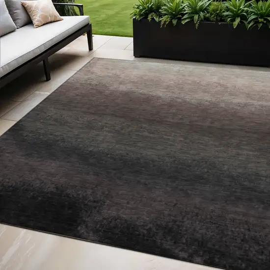Black And Silver Ombre Washable Indoor Outdoor Area Rug Photo 2
