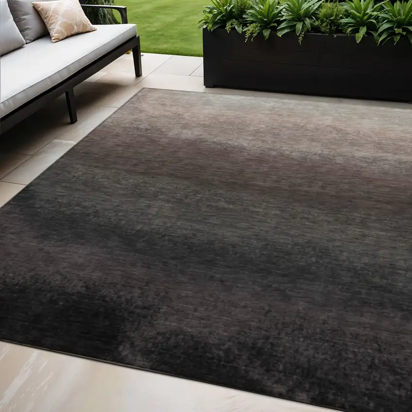 Black And Silver Ombre Washable Indoor Outdoor Area Rug Photo 2