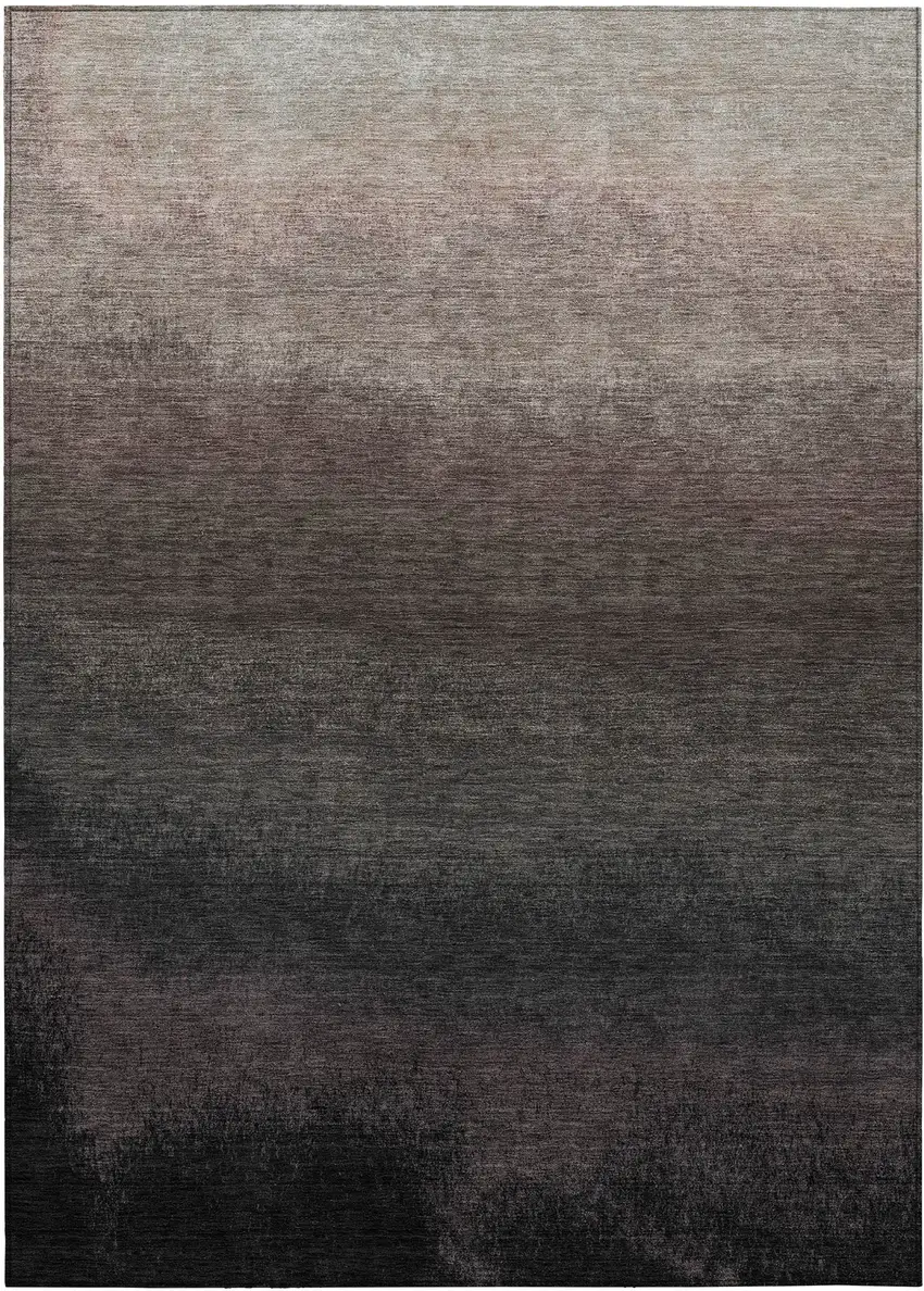 Black And Silver Ombre Washable Indoor Outdoor Area Rug Photo 1