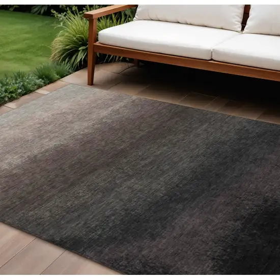Black And Silver Ombre Washable Indoor Outdoor Area Rug Photo 2