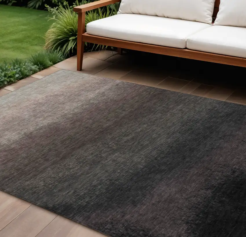 Black And Silver Ombre Washable Indoor Outdoor Area Rug Photo 2