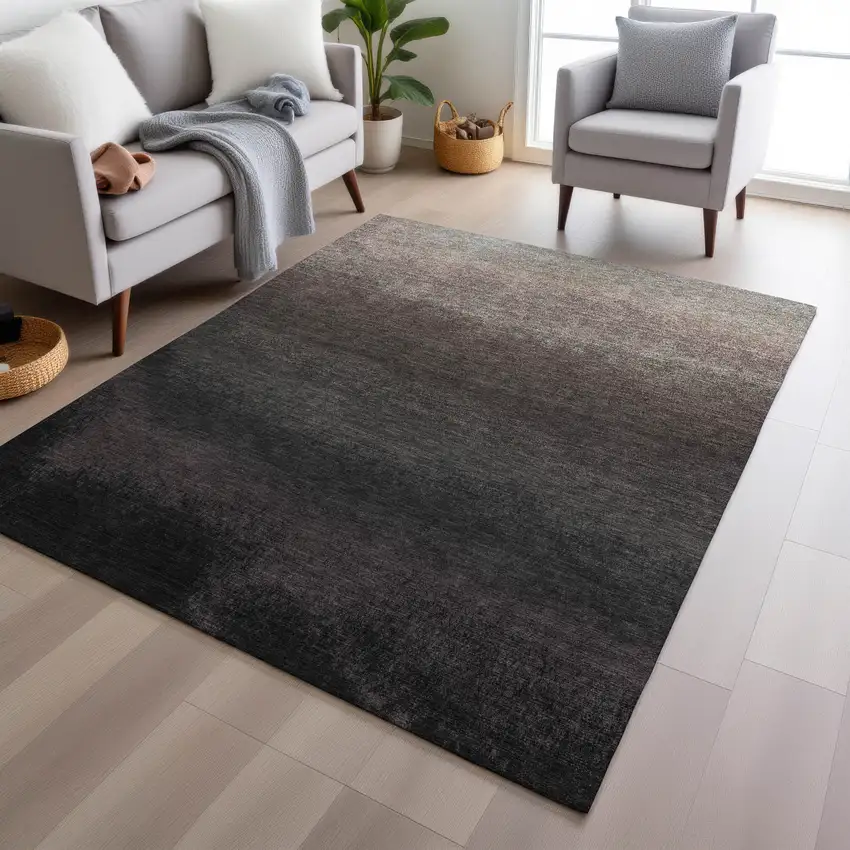 Black And Silver Ombre Washable Indoor Outdoor Area Rug Photo 5
