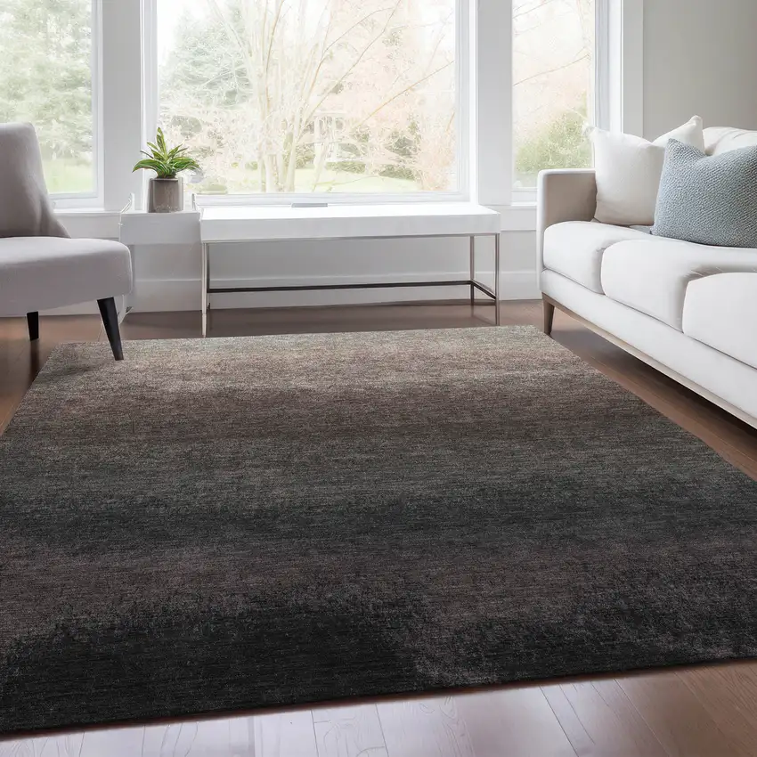 Black And Silver Ombre Washable Indoor Outdoor Area Rug Photo 6