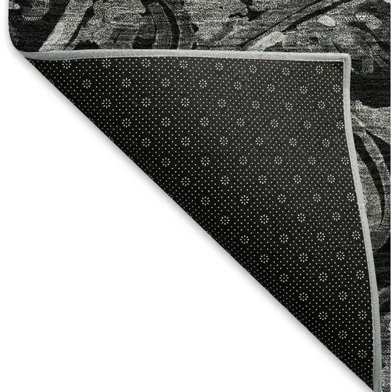 Black And Silver Paisley Washable Area Rug With UV Protection Photo 7