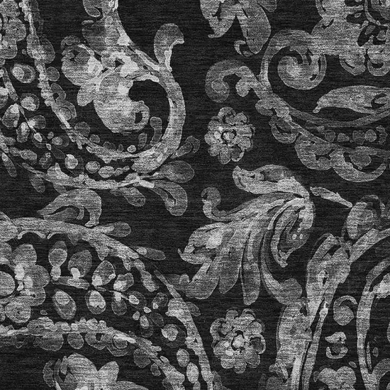 Black And Silver Paisley Washable Area Rug With UV Protection Photo 3