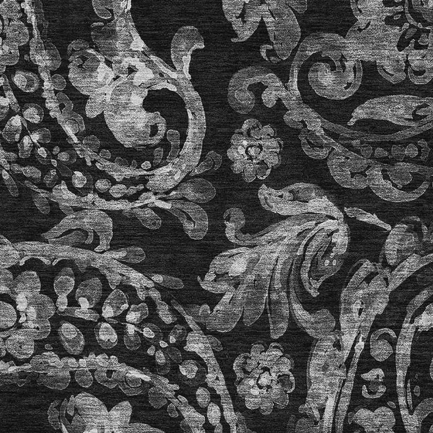 Black And Silver Paisley Washable Area Rug With UV Protection Photo 3