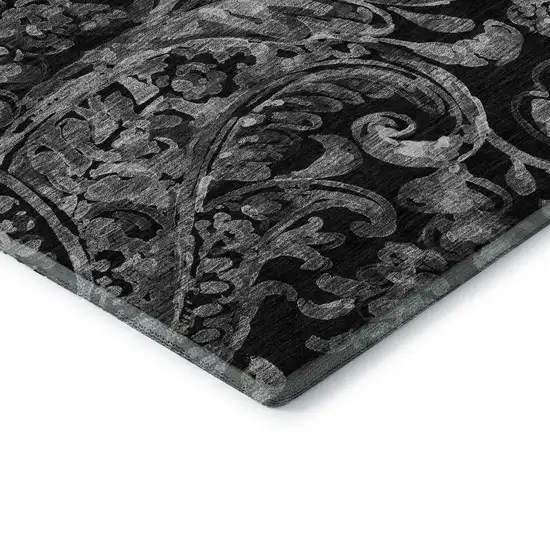 Black And Silver Paisley Washable Area Rug With UV Protection Photo 8