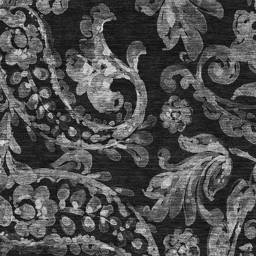 Black And Silver Paisley Washable Area Rug With UV Protection Photo 3