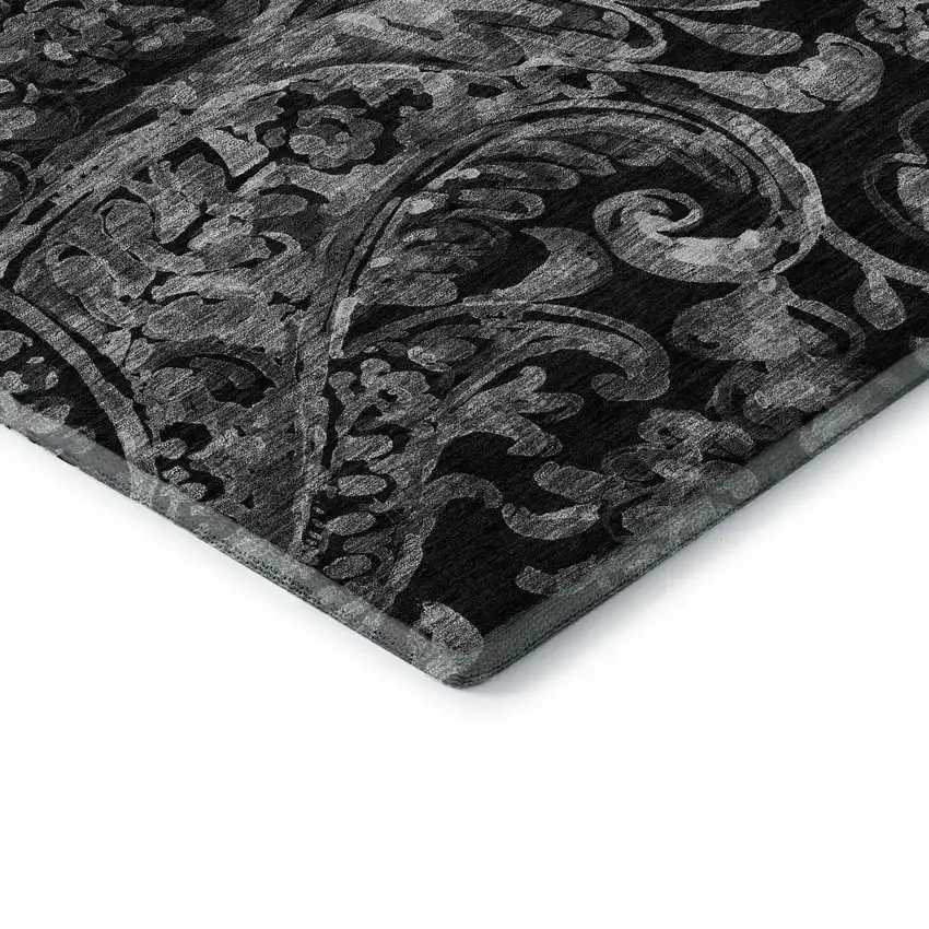 Black And Silver Paisley Washable Area Rug With UV Protection Photo 8