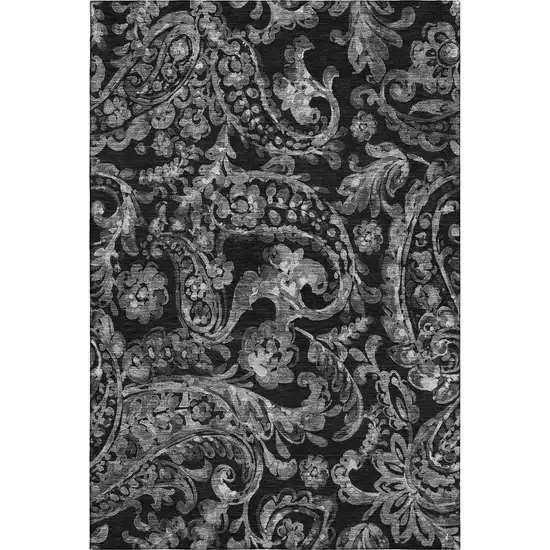 Black And Silver Paisley Washable Area Rug With UV Protection Photo 1