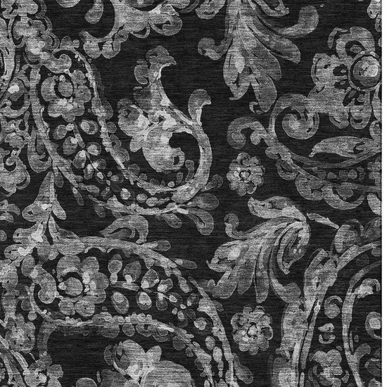 Black And Silver Paisley Washable Area Rug With UV Protection Photo 4