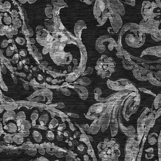 Black And Silver Paisley Washable Area Rug With UV Protection Photo 3