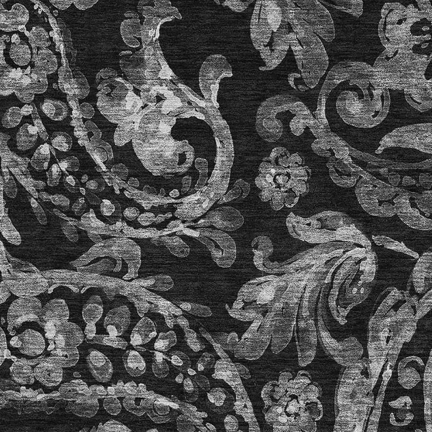Black And Silver Paisley Washable Area Rug With UV Protection Photo 3